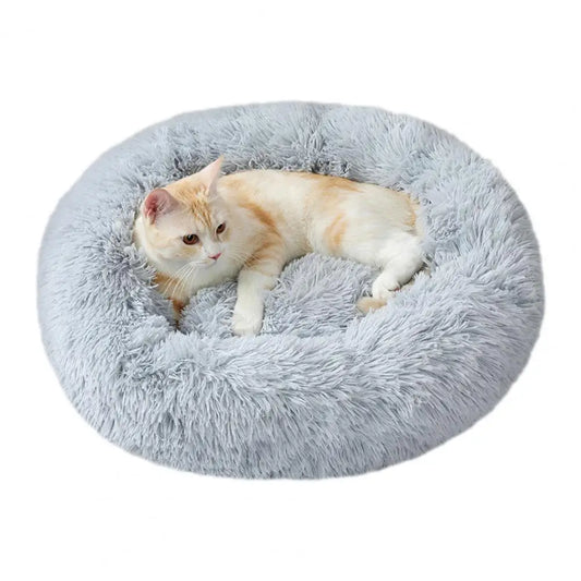 Fluffy Donut Cat & Dog Bed – Cozy Plush Calming Pet Bed